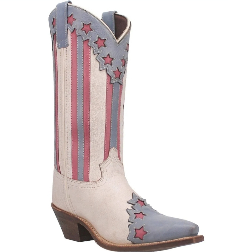 Women's Laredo Cady Leather Patriotic Snip Toe Off White Boots